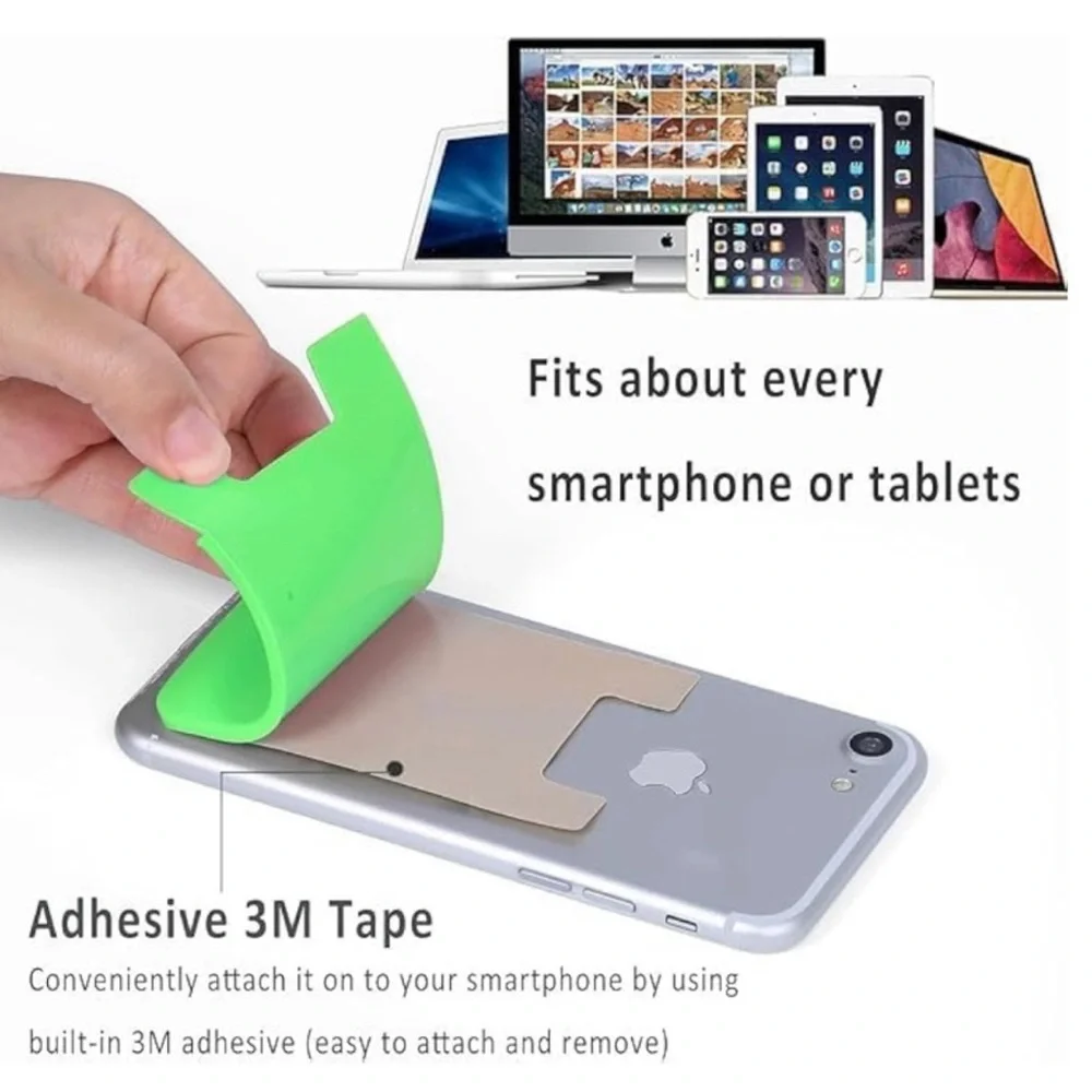💞 New Green Adhesive Silicone Card Holder Sleeve for Smartphones